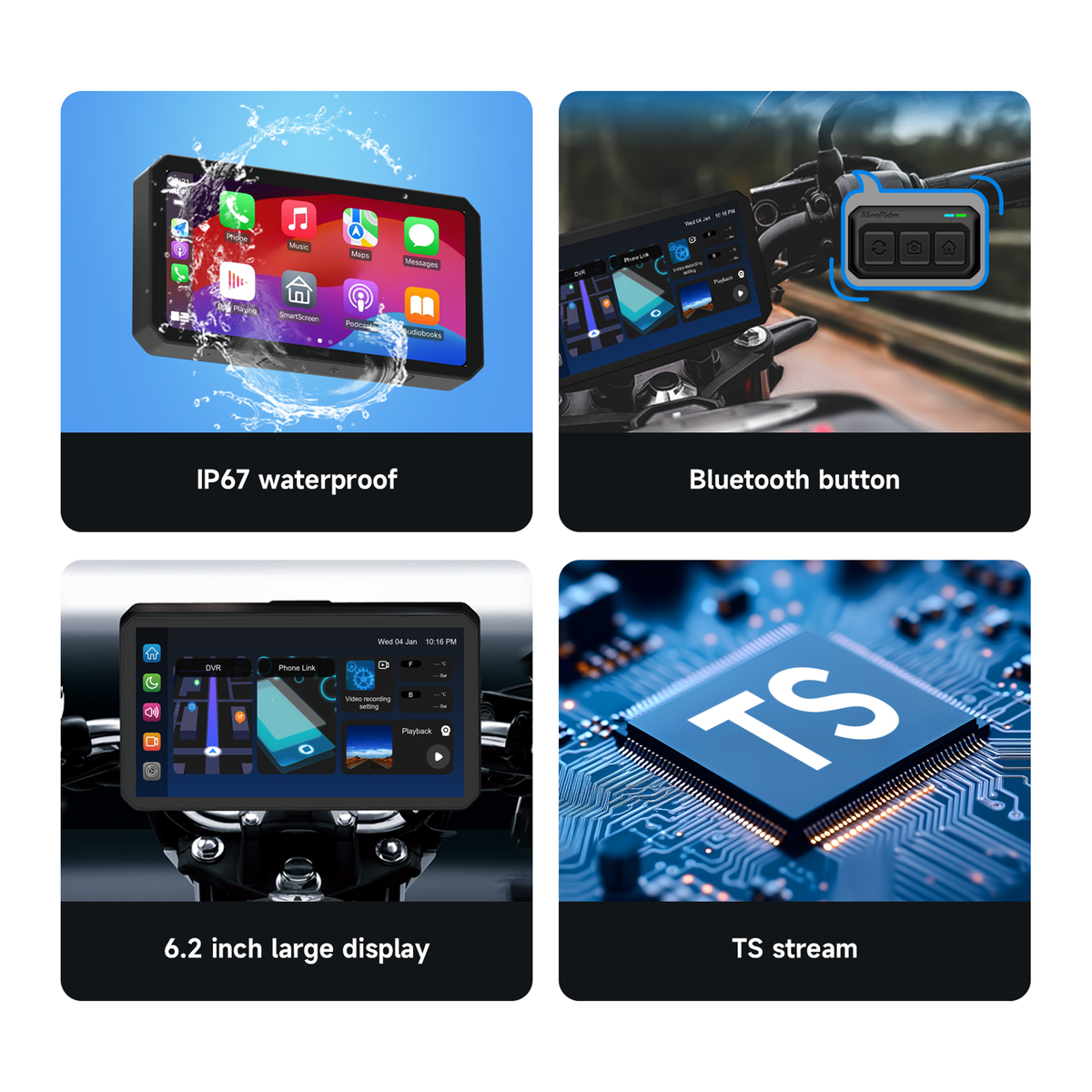 Alien Rider M2 Universal 6.2" Motorcycle CarPlay &amp; Android Auto Lite